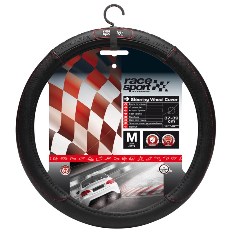 COUVRE VOLANT NOIR SURPIQURE ROUGE GRIP RACE SPORT