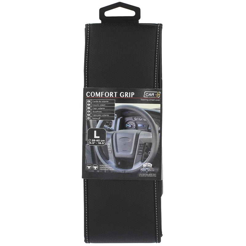 COUVRE-VOLANT COMF GRIP MICRO-PERF NOIRE SURP.BLANCHE L 39-40CM - SCT