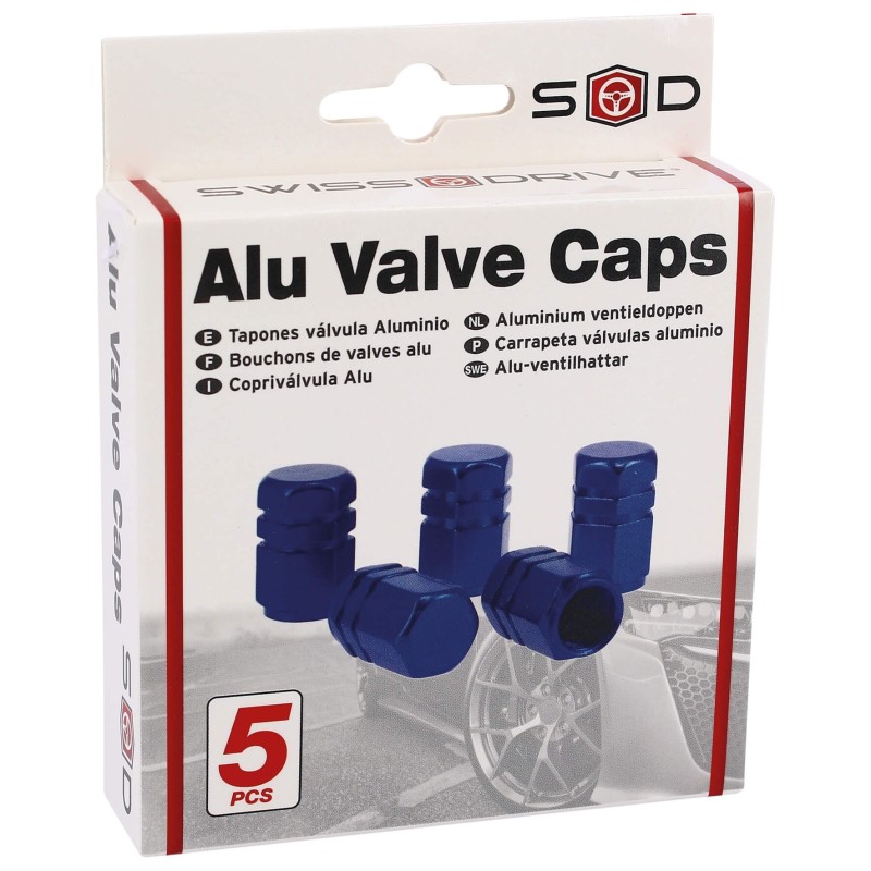 BOUCHONS DE VALVE HEXAGONAUX BLEUS 5PCES