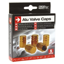 BOUCHONS DE VALVE HEXAGONAUX DORES 5PCES