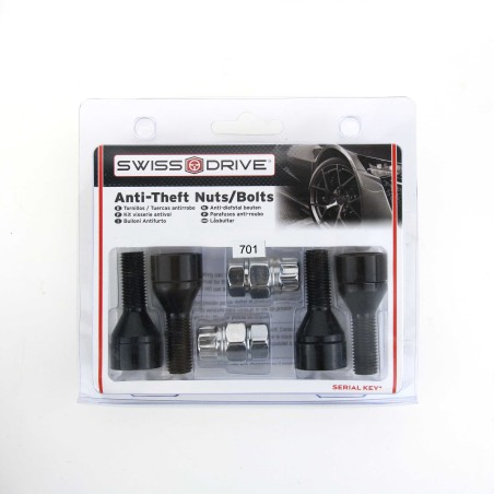 VIS ANTIVOL NOIR CHROME 12X1.50 L26 4PCS+2 CLEFS NUMERO DE SERIE
