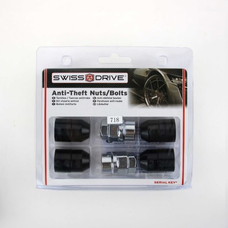 ECROUS ANTIVOL NOIR CHROME 12X1.50 4PCS+2 CLEFS AVEC NUMERO DE SERIE