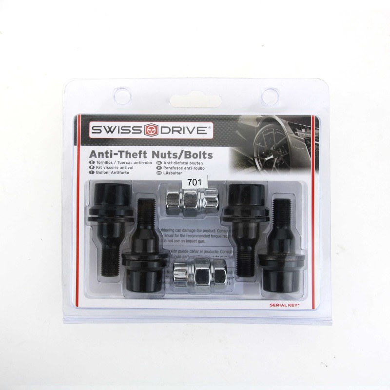 VIS ANTIVOL NOIR CHROME 12X1.25 L37 4PCS+2 CLEFS AVEC NUMERO DE SERIE