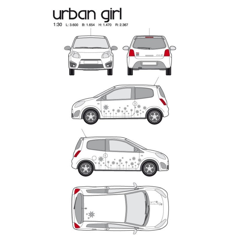 CAR DECO KIT URBAN GIRL-1 M ARGENT - FDS