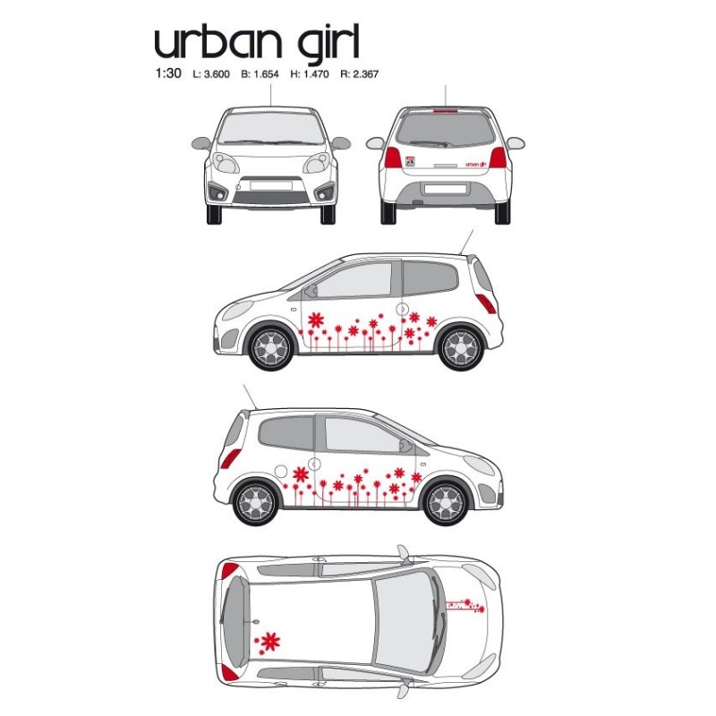 CAR DECO KIT URBAN GIRL-1 M ROUGE - FDS