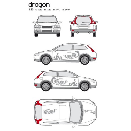 CAR DECO KIT DRAGON TAILLE M ARGENT-FDS
