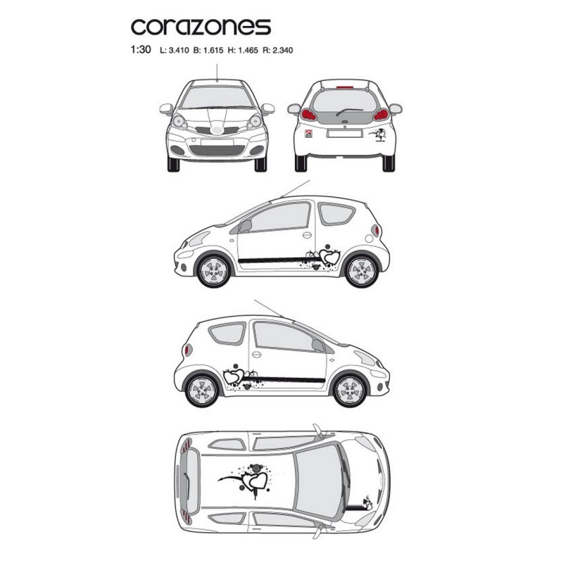 CAR DECO KIT CORAZONES TAILLE M NOIR - FDS