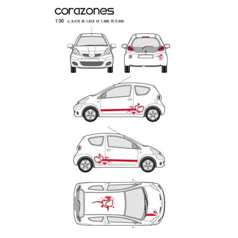 CAR DECO KIT CORAZONES TAILLE M ROUGE - FDS