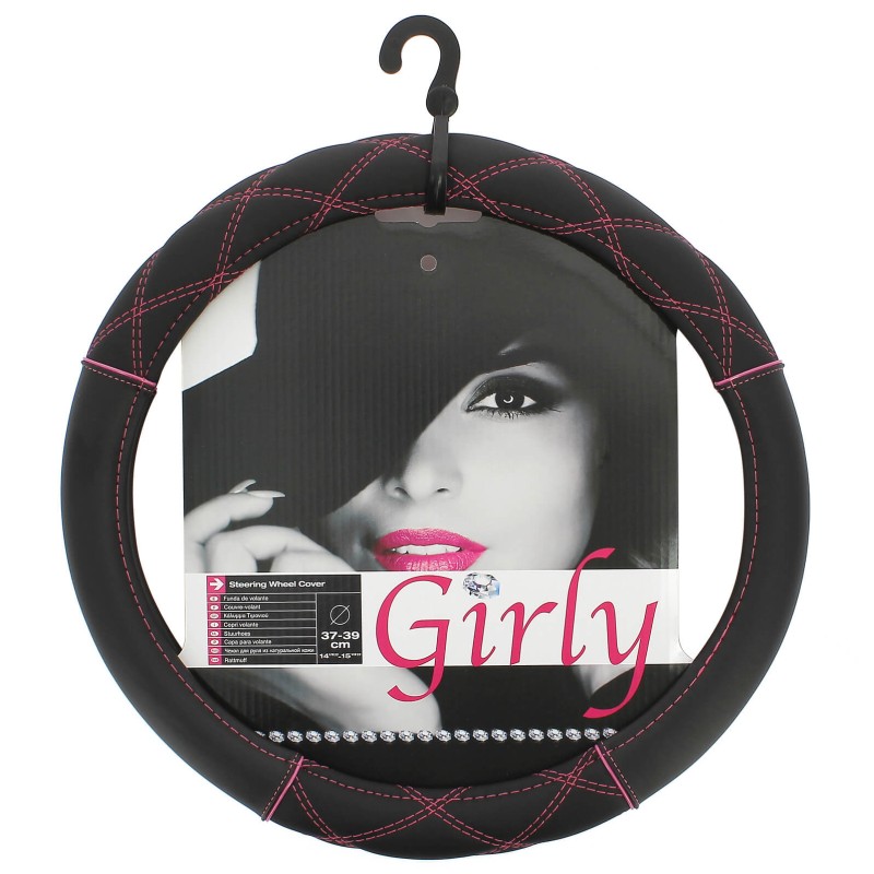 COUVRE VOLANT 37-39CM NOIR PINK CROSSED