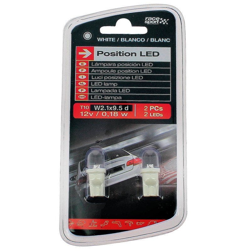 BLISTER 2 AMPOULES FEUX DE POSITION LED T10-WEDGE BLANCHES - SCT