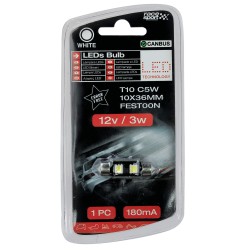 AMPOULE NAVETTE LED 12V 3W ERROR FREE C5W 10x37mm - SCT