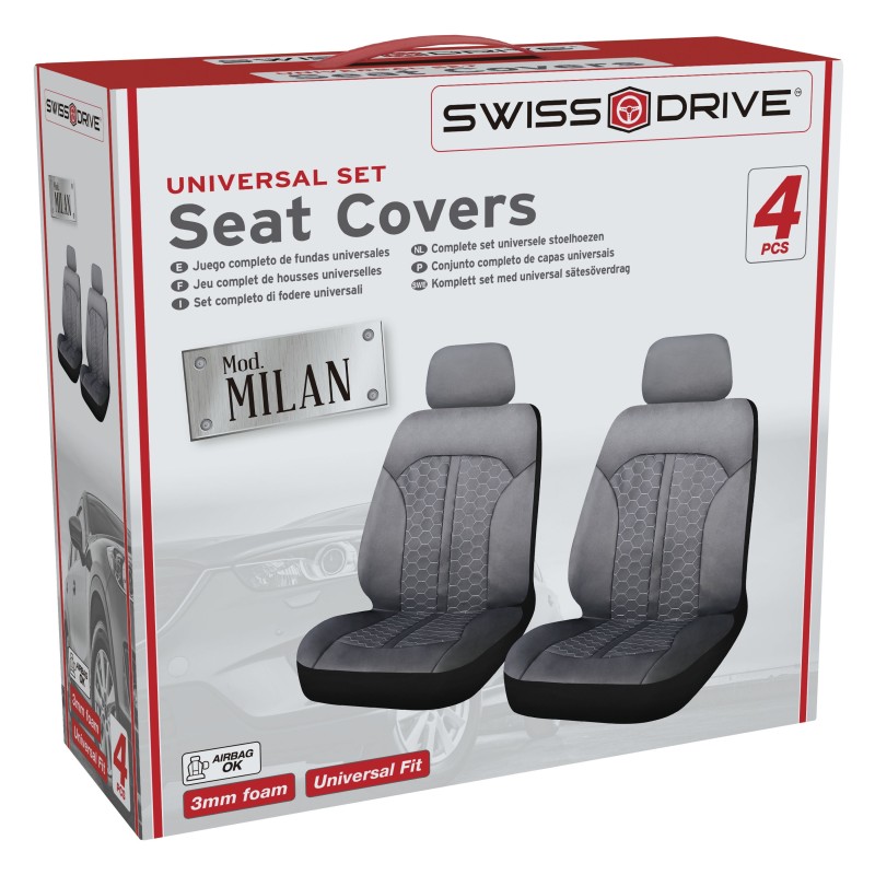 HOUSSES DE SIEGE AVANT MILAN 4PCS NOIR SURPIQURE GRISES