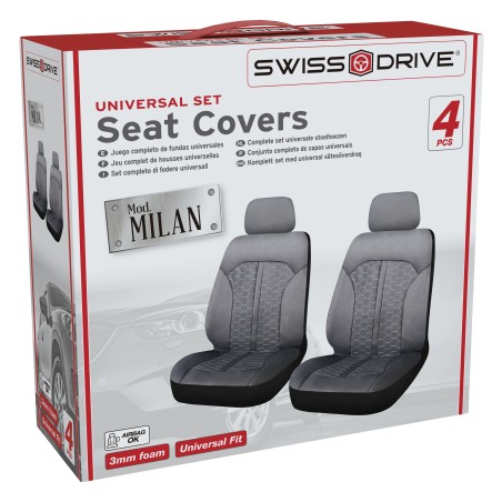 HOUSSES DE SIEGE AVANT MILAN 4PCS NOIR SURPIQURE GRISES