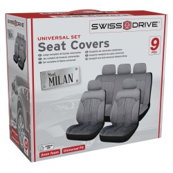 HOUSSES DE SIEGE MILAN 9PCS NOIR SURPIQURES GRISES