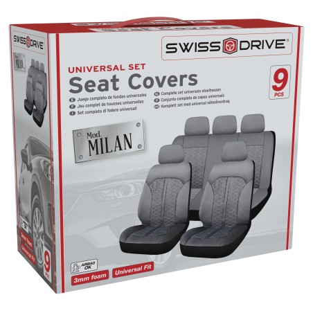 HOUSSES DE SIEGE MILAN 9PCS NOIR SURPIQURES GRISES