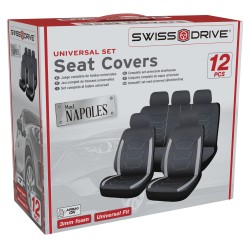 HOUSSES DE SIEGE NAPLES 12PCS NOIR SURPIQURES GRISES