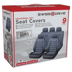 HOUSSES DE SIEGE ROME 9PCS NOIR SURPIQURES GRISES