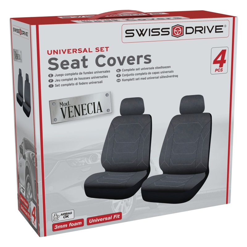HOUSSES DE SIEGE AVANT VENISE 4PCS NOIR SURPIQURES GRISES