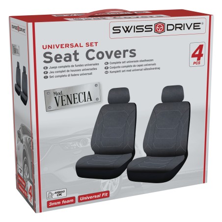 HOUSSES DE SIEGE AVANT VENISE 4PCS NOIR SURPIQURES GRISES