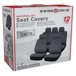HOUSSES DE SIEGE VENISE 12PCS NOIR SURPIQURES GRISES