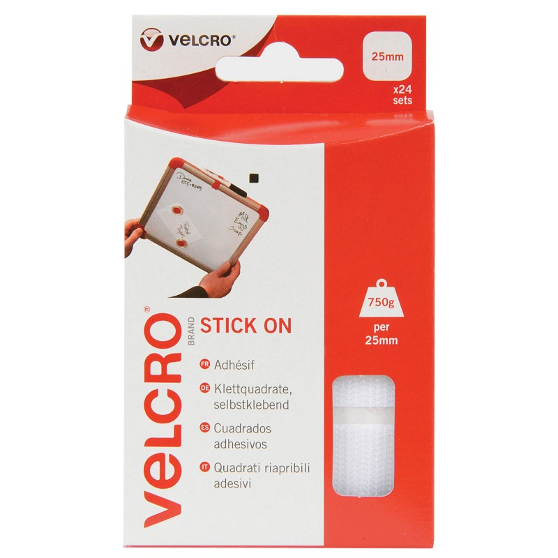 VELCRO® BRAND CARRES ADHESIFS 25MM X 25MM 24PCS BLANC - SCT