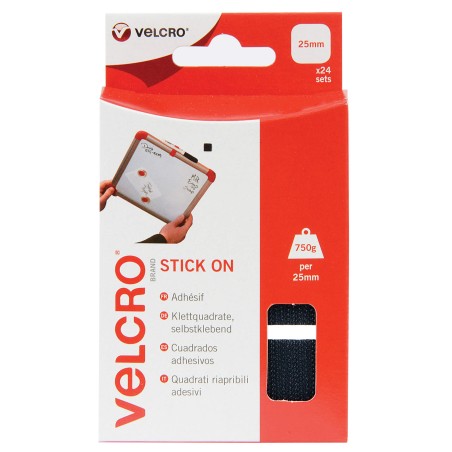 VELCRO® BRAND CARRES ADHESIFS 25MM X 25MM 24PCS NOIR - SCT