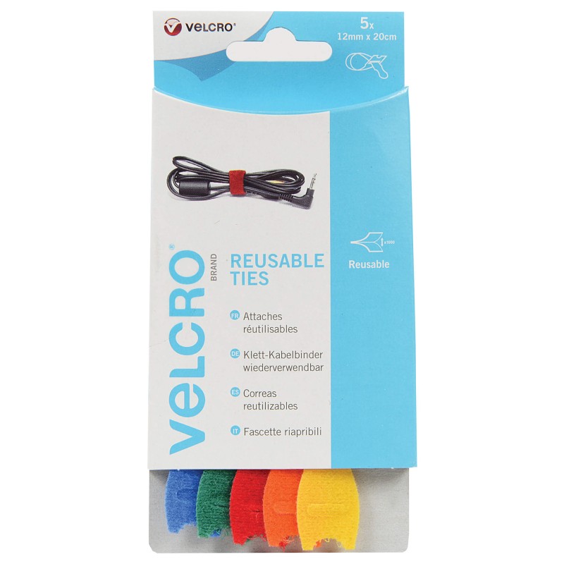 VELCRO® BRAND ATTACHES REUTILISABLES 12X200MM 5PCS MULTICOLOR - SCT
