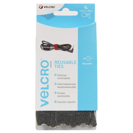 VELCRO® BRAND ATTACHES REUTILISABLES 12X200MM 6PCS NOIR - SCT