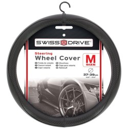 COUVRE VOLANT NOIR CARBONE SURPIQURE NOIRE 37-39CM