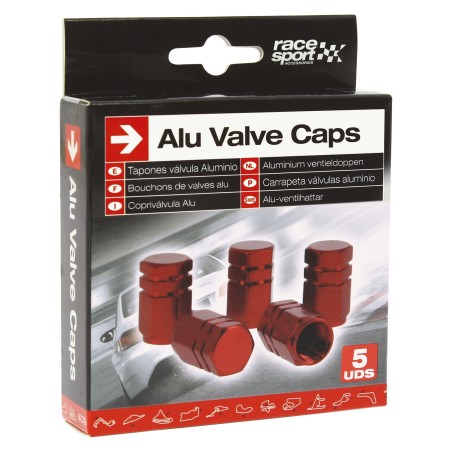 BOUCHONS DE VALVE HEXAGONAUX ROUGES 5PCES